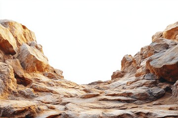 Dramatic sandstone rock formation against transparent backdrop terrain on transparent background