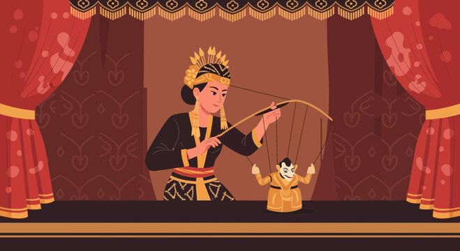 Captivating Indonesian Wayang Kulit Shadow Puppet Show Performance Tradition