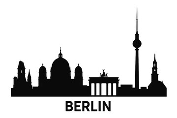 Berlin Skyline Silhouette with Famous Landmarks, Towers, TV Tower, Brandenburg Gate, Cathedral, Iconic Cityscape Outline, Vector Art for Travel and Architecture Concepts
