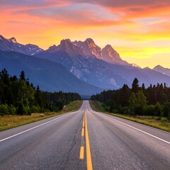 Naklejka premium Scenic highway at sunrise through mountains