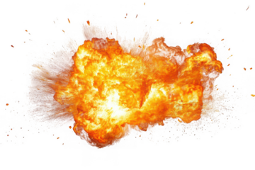 Realistic fire explosion effect png, orange flame burst, smoke and debris elements, high-resolution graphic resource, transparent background, isolated on transparent background