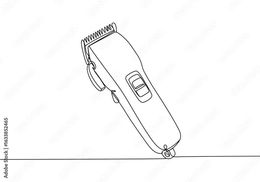 Aufkleber single line drawing of a hair clipper with switch and hanging loop on a white surface