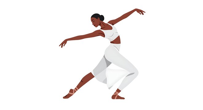 Elegant Black woman in a fluid contemporary dance pose, isolated vector illustration.