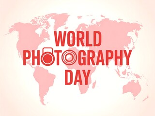Celebrating world photography day with a global map and camera lens icon