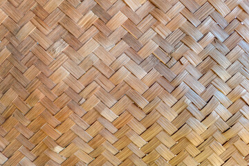 top-down view of a hand-woven bamboo texture, showcasing a beautiful diagonal and interlocking...