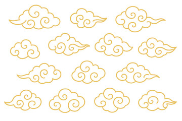 Chinese traditional cloud pattern vector illustration. Seamless golden Asian ornament. Oriental swirling decorative clouds for New Year, festival, banner, background. Elegant vintage design art