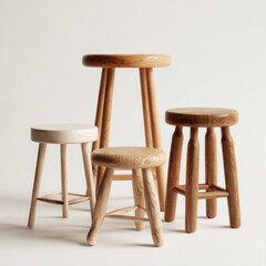 Four wooden stools in a studio setting
