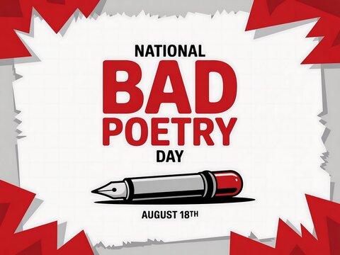 Celebrate national bad poetry day with a stylized fountain pen and bold red text on august 18th - Powered by Adobe