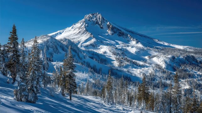 Snowy mountain peak, pristine winter landscape - Powered by Adobe