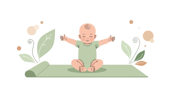 Baby Practicing Lotus Position On Yoga Mat With Calming Neutral Colors