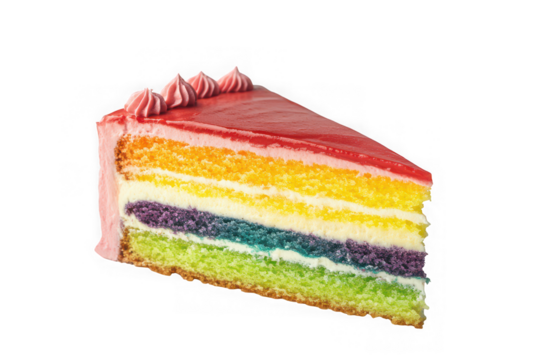 Rainbow cake slice dessert food sweet colorful delicious birthday party celebration pastry isolated on transparent background