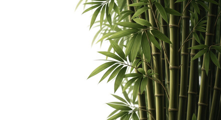 Fototapeta premium Green bamboo stalks with leaves isolated on transparent background