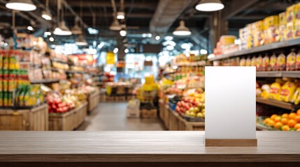 Empty promotional display mockup for grocery store or supermarket advertising. Ideal template for highlighting discounts