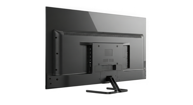 Rear view of a modern flat screen television on a stand