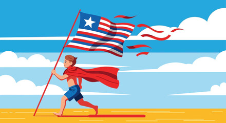 Celebrating Freedom A Young Patriot Runs With The Liberian Flag