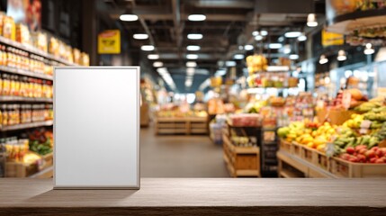 Empty promotional display mockup for grocery store or supermarket advertising. Ideal template for highlighting discounts
