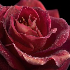 Naklejka premium Vibrant Red Rose with Dew Drops in Close-up - Romantic Floral Photography