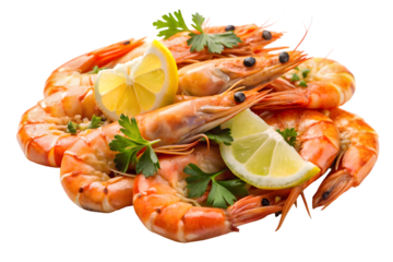 Yummy butter shrimp isolated on transparent background