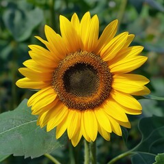Obraz premium Close-up of Vibrant Sunflower with Yellow Petals and Spiral Brown Disc - Summer Nature Photography