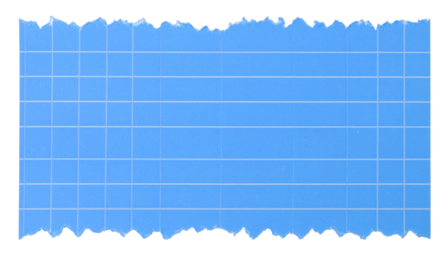 Design, texture, background, layout, stationery, note, creative, presentation, concept, minimalist, aesthetic — a single piece of torn grid paper with a blue edge, isolated on a white background.