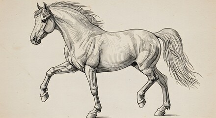 Elegant Horse Sketch Running in Detailed Illustration Style (Horse Drawing)