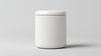 White cosmetic jar, compact container, minimal design, clean background, product mockup
