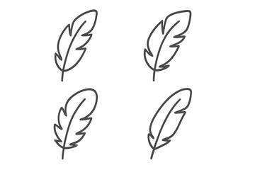 Vintage quill pen icons set. Hand-drawn ink feather pen outline. Retro writing instrument illustration. Black line sketch. Classic calligraphy symbol. Transparent background. Editable vector concept.