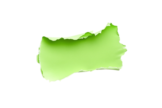 Green torn paper texture fragment isolated on transparent background