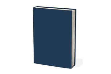 Realistic hardcover book mockup, blank closed navy blue book standing isolated, clean cover, editable template, publishing design, textbook, novel, education, presentation, transparent background