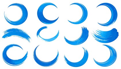 Collection of blue paintbrush circular designs