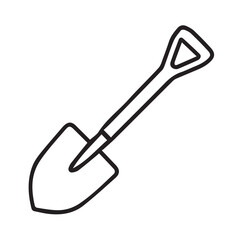 A black and white vector design of a garden shovel tool, featuring thick black outlines for a modern minimalist and gardening-themed aesthetic.

