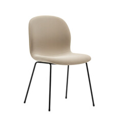 Elegant modern chair with beige upholstery and black metal legs on transparent background on transparent background