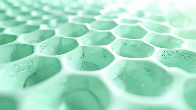 Teal honeycomb-like structure with textured interiors, shallow depth of field, and light grad