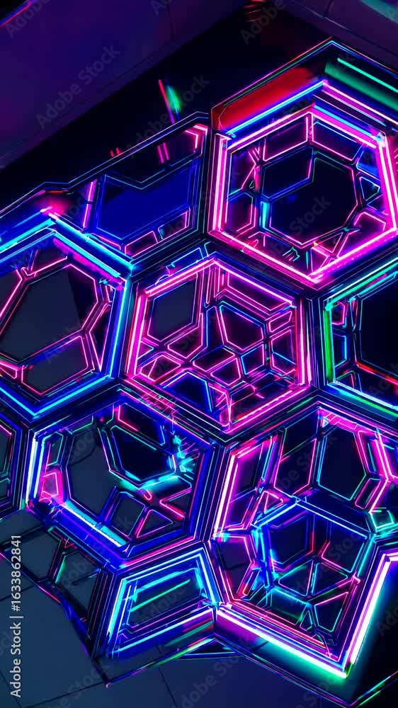 Aufkleber aerial view of vibrant neon hexagons creating a futuristic, geometric pattern. perfect for a dynamic