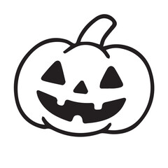Minimalist vector of a Halloween pumpkin icon, illustrated in black and white with bold black outline for a clean and spooky seasonal design.

