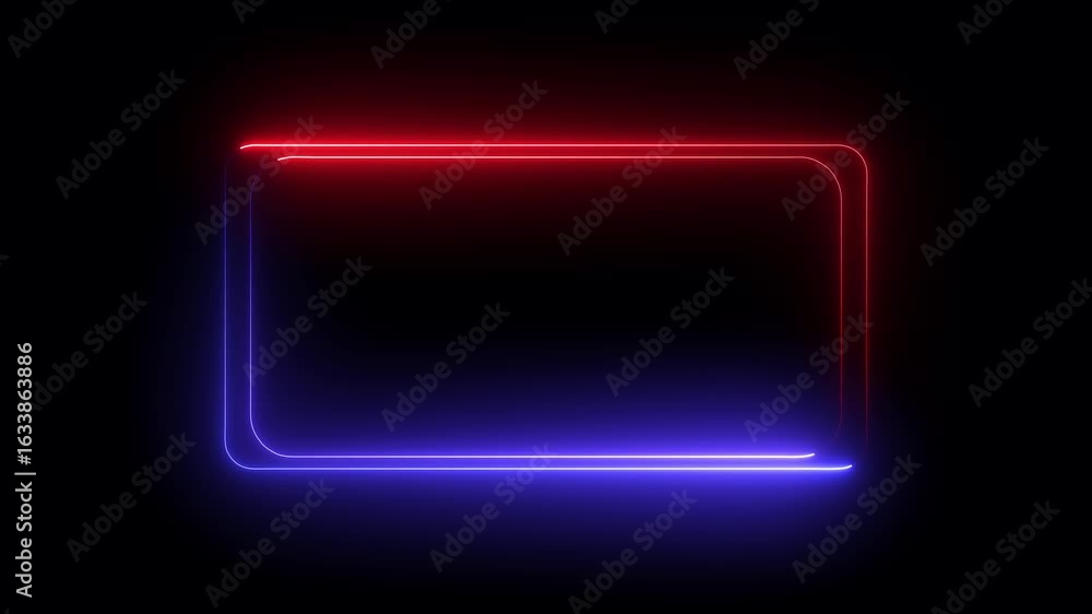 Poster neon glowing rectangle icon animation on black background abstract glowing neon rectangle border fra