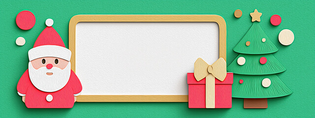 Festive Santa Claus and Christmas Tree with Blank Space for Holiday Message on Green Background
