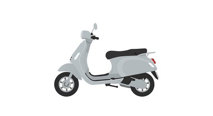 Flat graphic illustration of a light gray modern scooter, ideal for urban travel and convenient short-distance commuting, symbolizing efficient personal mobility.