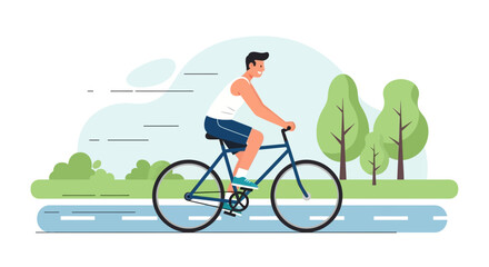 Active Lifestyle Man Enjoying A Bicycle Ride On A Sunny Day Outdoors
