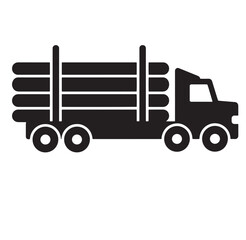 Fototapeta premium Black silhouette of a loaded timber truck transporting logs for construction and industry purposes.