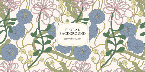 Vintage card with chrysanthemums flowers. Floral wreath. Decorative flowers background with label designs. Seamless pattern