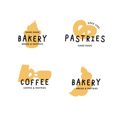 Vector template set of logos for bakery, cafe, cupcake shop, pastries or coffee shop. Emblem with silhouette of a cupcake.