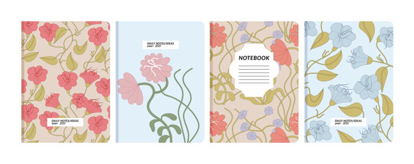 Vector illustration templates cover pages for notebooks, planners, brochures, books, catalogs with flowers. Art nouveau flowers wallpapers