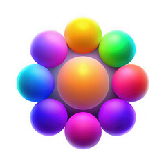 3d colorful spheres arrangement on black isolated on transparent background