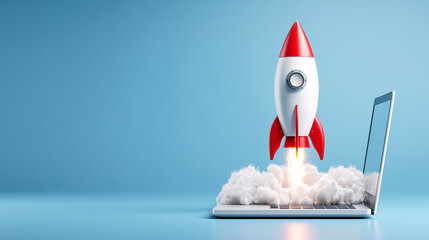 Rocket Launching From Laptop Illustrating Innovative Technology and Digital Growth Concepts