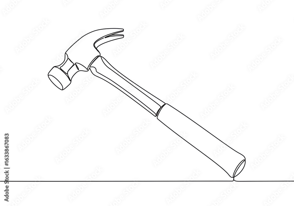 Poster a simple line drawing of a hammer with a white background and a black outline style