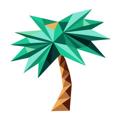 Palm tree with geometric polygonal leaves, vector art on white