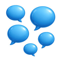 Collection of Glossy Blue Speech Bubbles in Various Sizes Representing Communication and Conversation