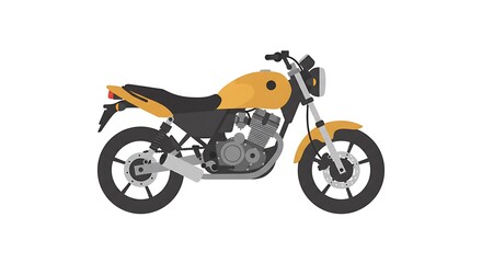 Fototapeta premium Vibrant yellow motorcycle vector illustration, a sleek two-wheeled vehicle. This clean graphic symbolizes personal transport, freedom, and an active lifestyle, suitable for various digital projects.