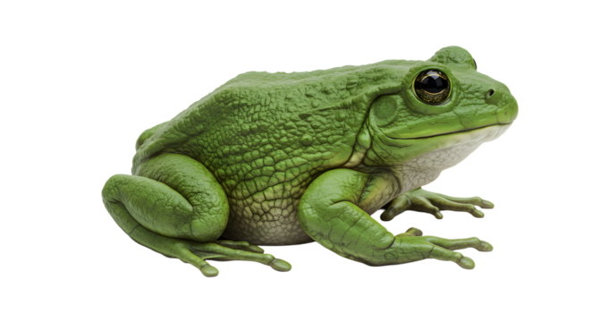 Green frog closeup eyes gleaming